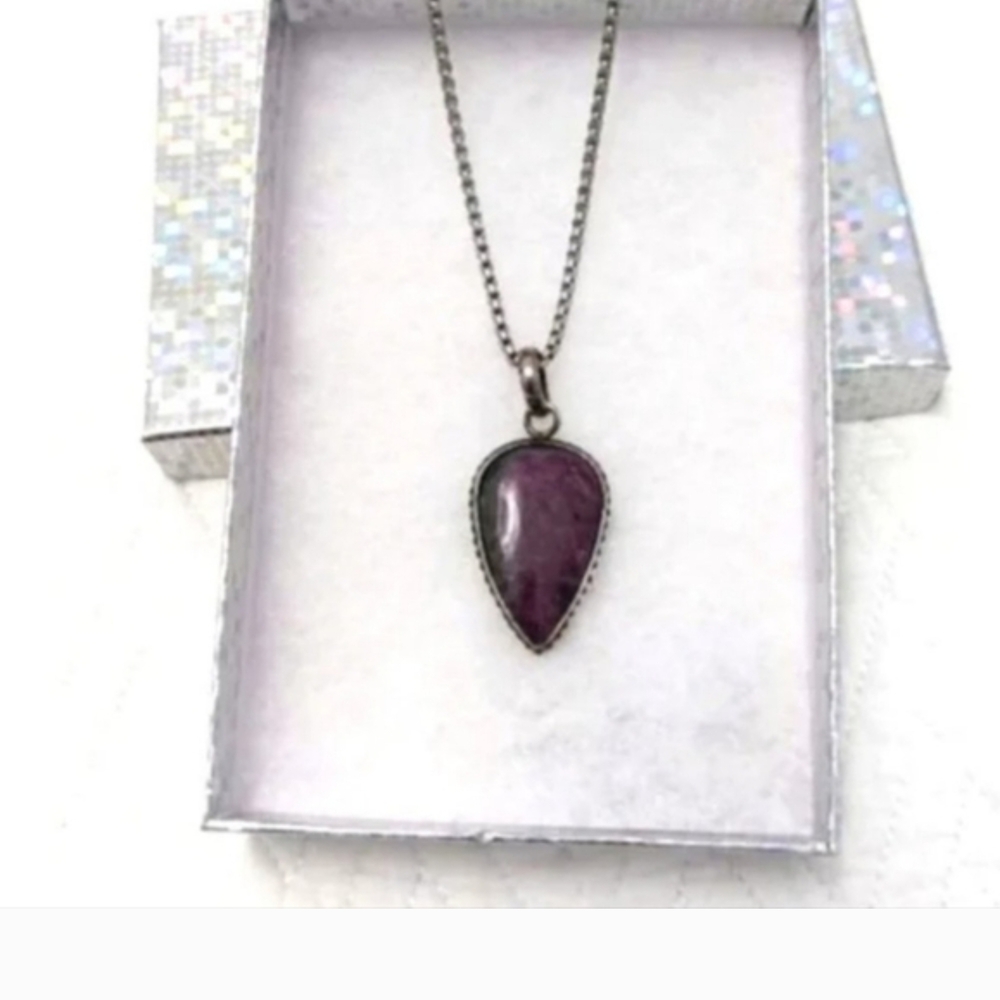 Ruby Zoisite Gemstone On Sterling Silver Chain - image 1